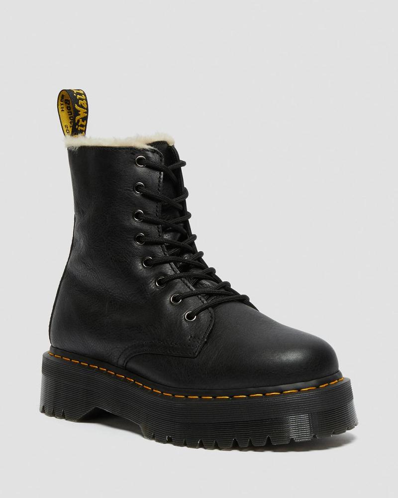 Dr Martens Jadon Læder Faux Fur Forede Platform Platform Støvler Herre Sort | DK 554TCE